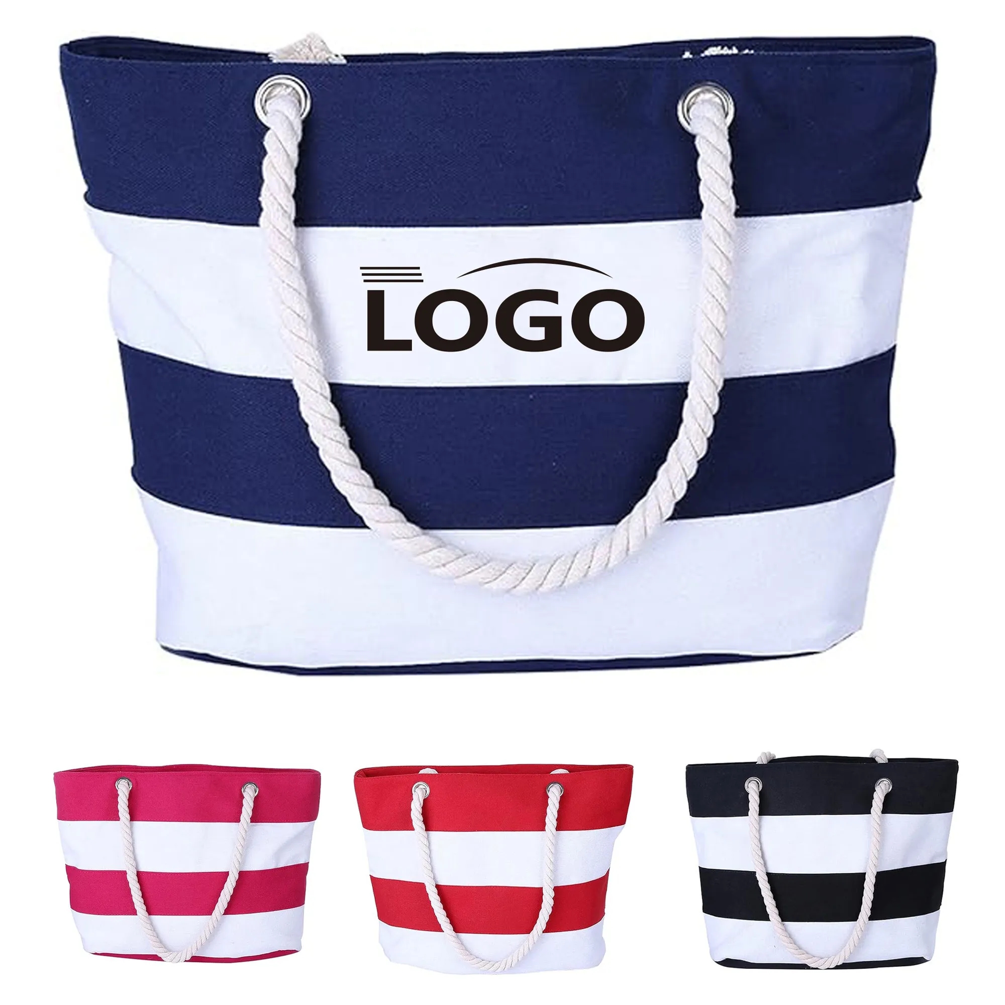 Burlap Rope Strap Striped Patchwork Large Tote Bag
