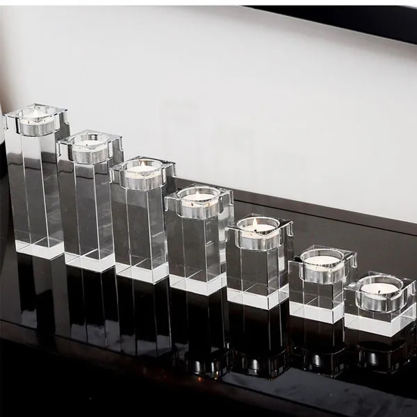 Engraved Square Crystal Tealight Candle Holders 3