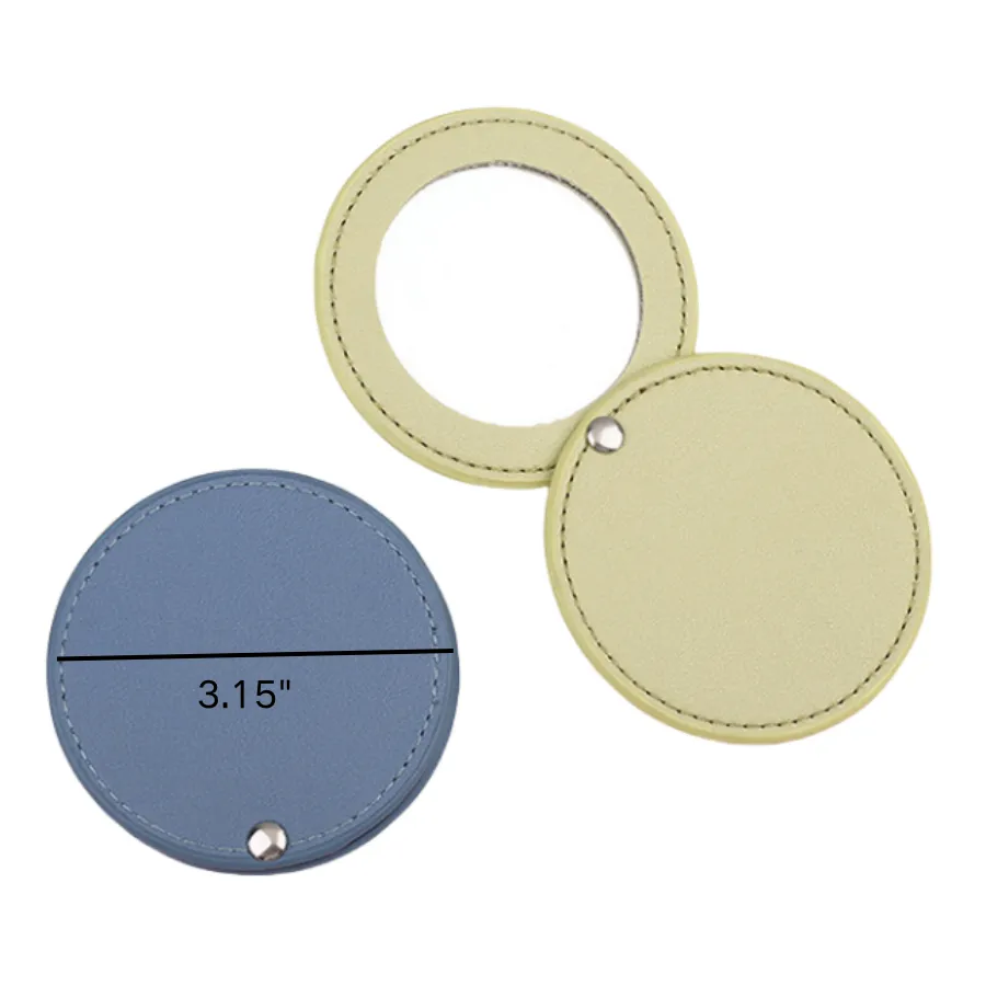 Round Portable Makeup Mirror with PU Leather Cover 5