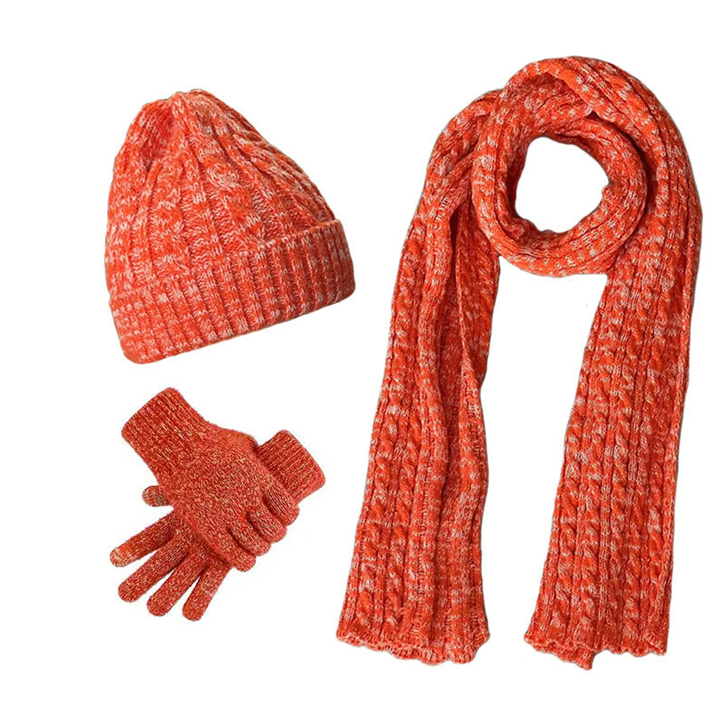 Winter Knit Hat Beanie Long Scarf Touchscreen Gloves Set 2