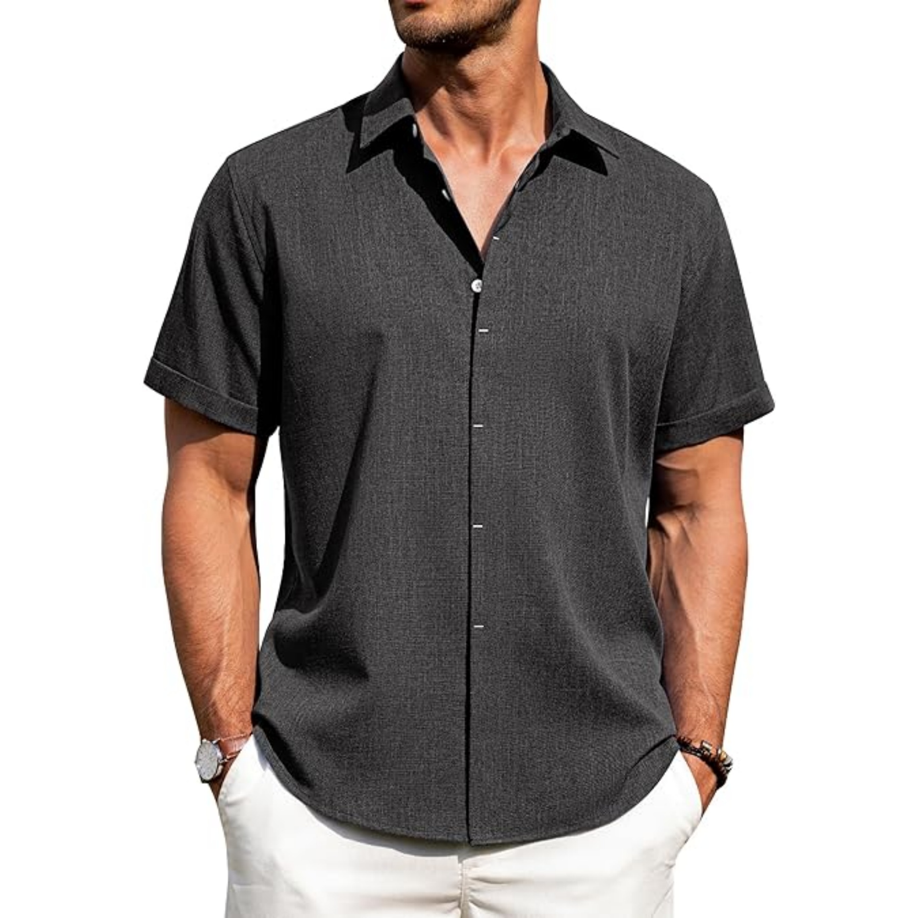Men's Linen Casual Short Sleeve Shirt 3