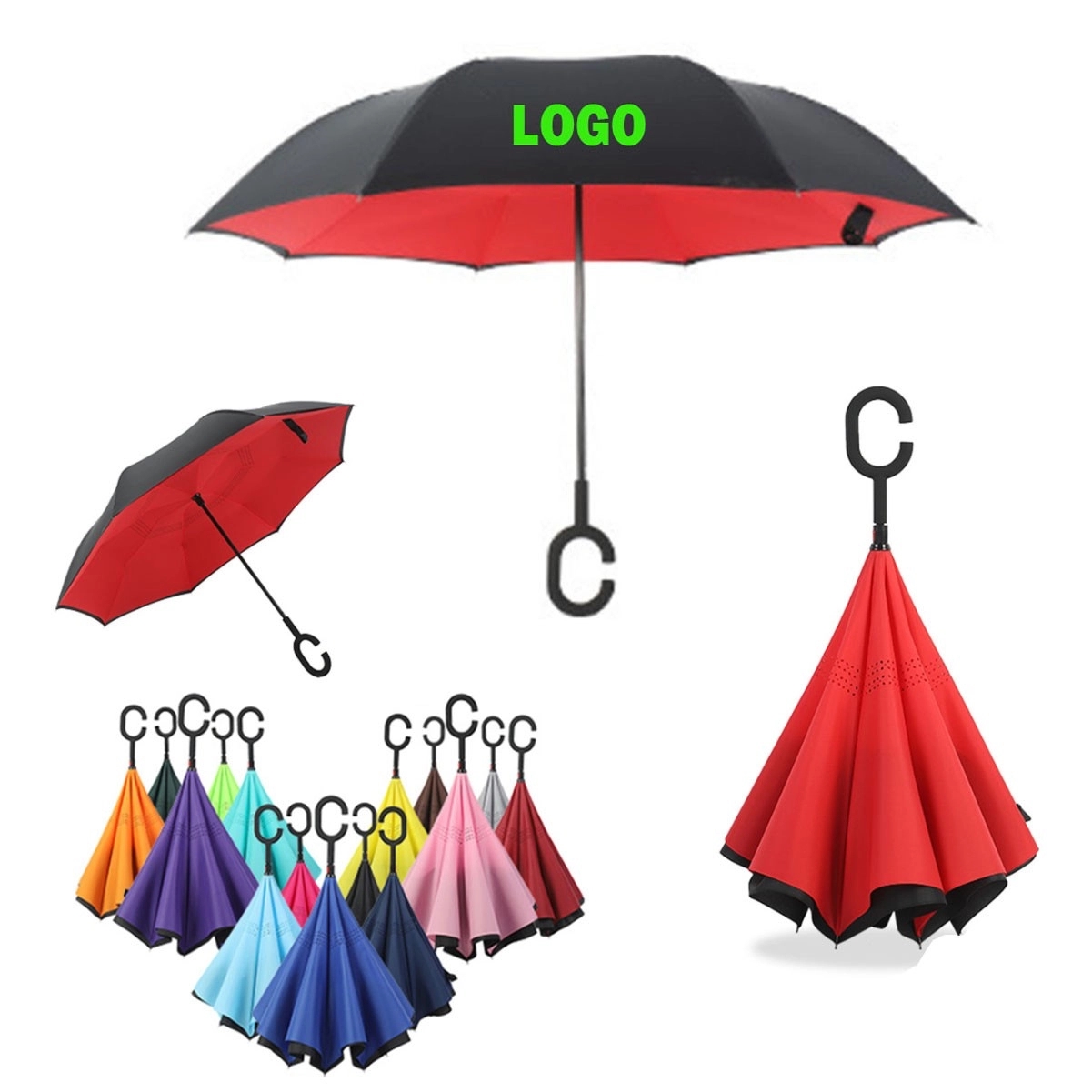 Reversed 190T Pongee C Shape Holder Inverted Umbrella