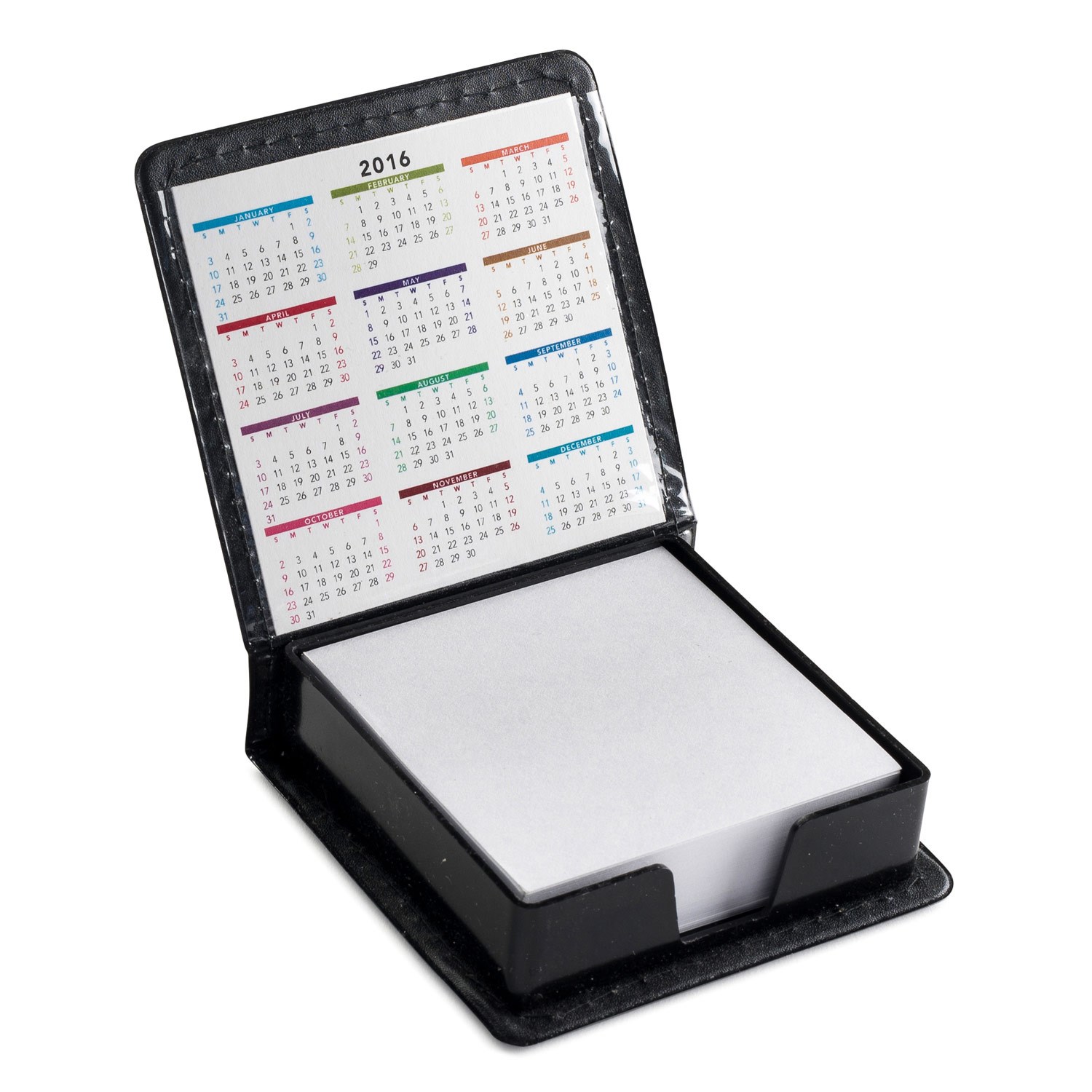 Leatherette Flip-Top Calendar Box with White Note Paper
