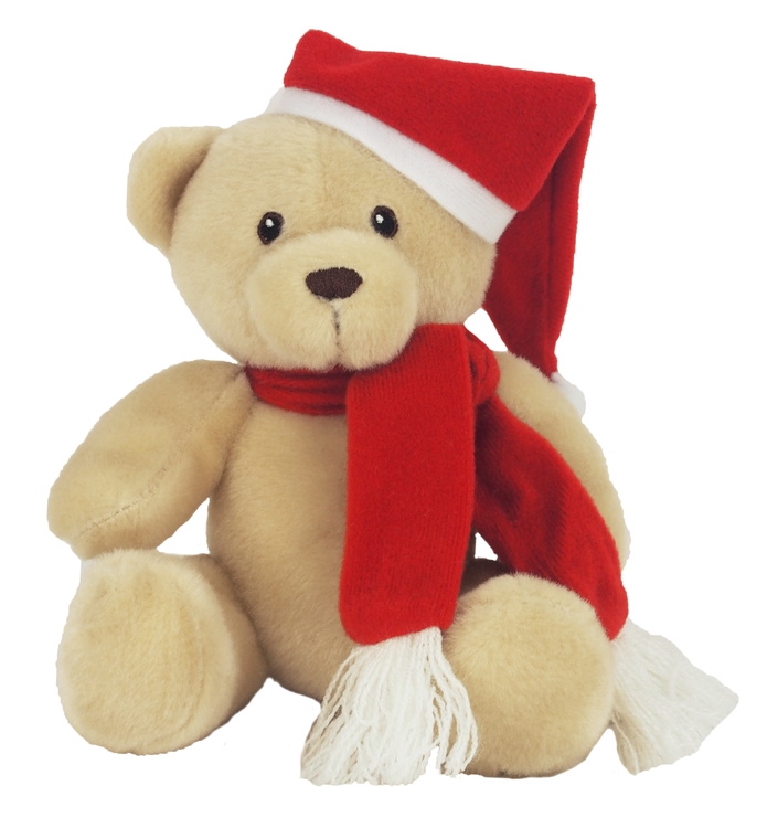 6" Tan Honey Bear with Santa Hat and Red Scarf 2