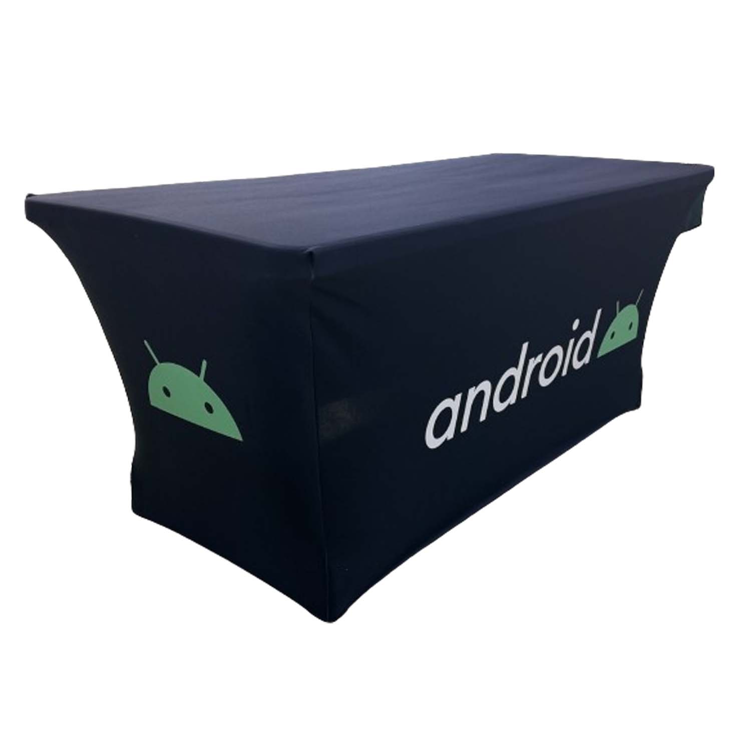 48 Hr Quick Ship - Sublimated Stretch Curved Fit Table Throw for 6ft table, 3 sided, Open Back 3