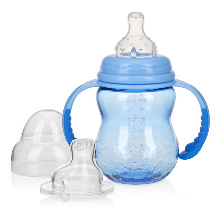 Nuby Non-Drip Bottles with Handles - 8 oz Blue Stage 3 2
