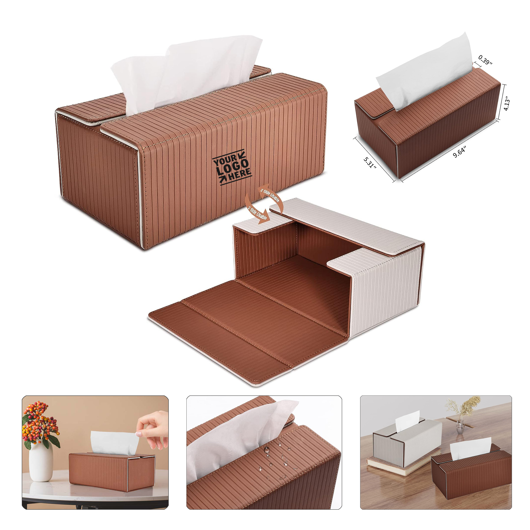 Kleenex Napkin Dryer Sheet Dispenser Reversible Rectangular PU Leather Tissues Box Holder And Cover