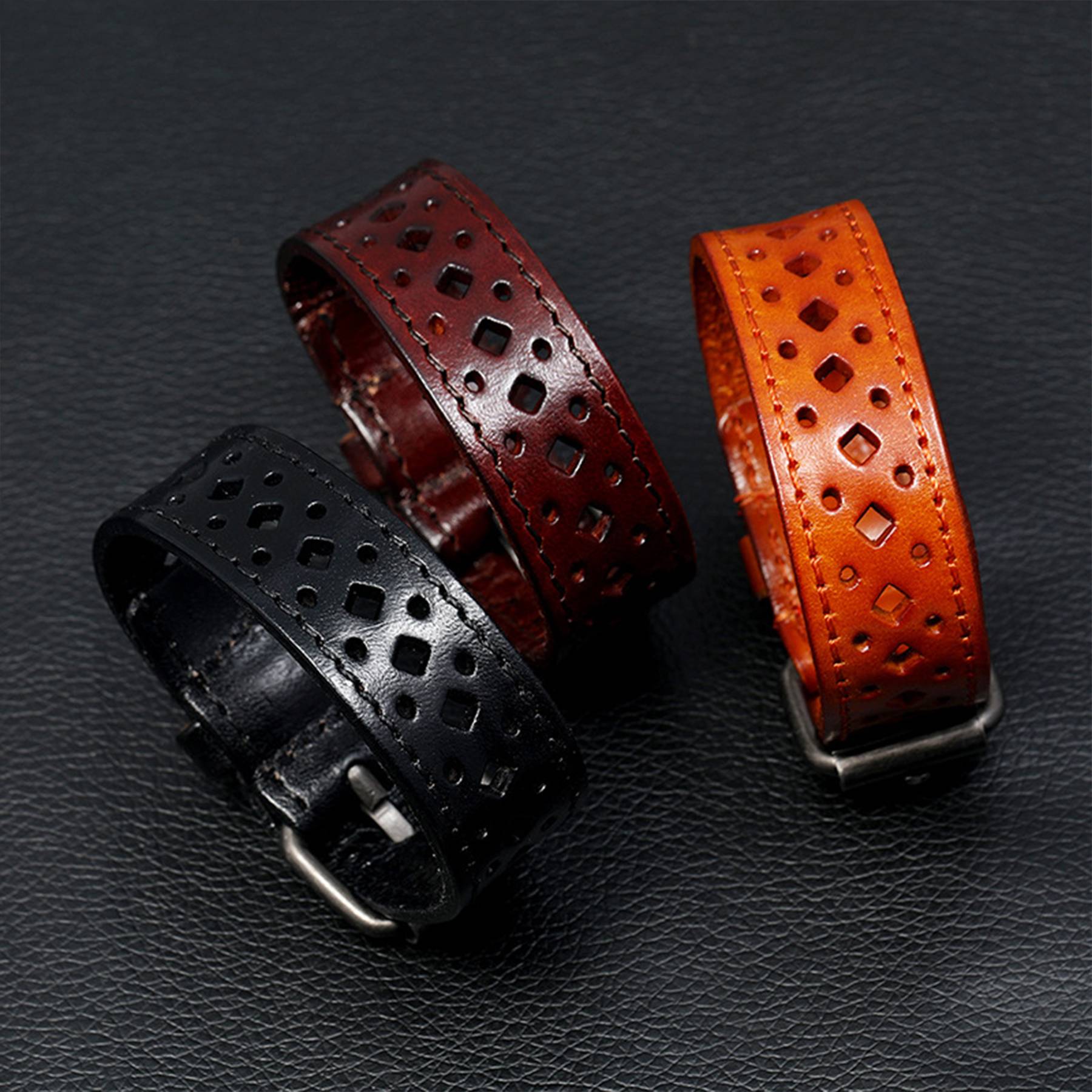 PU Vintage openwork wide leather bracelet 6