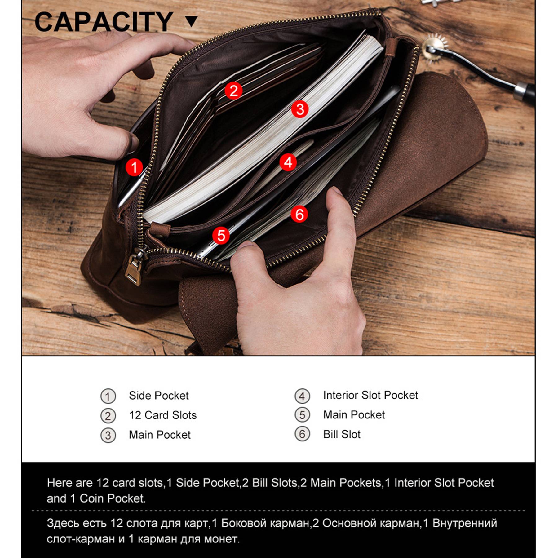 Genuine Leather Crazy Horse Skin high-capacity Wallets 3