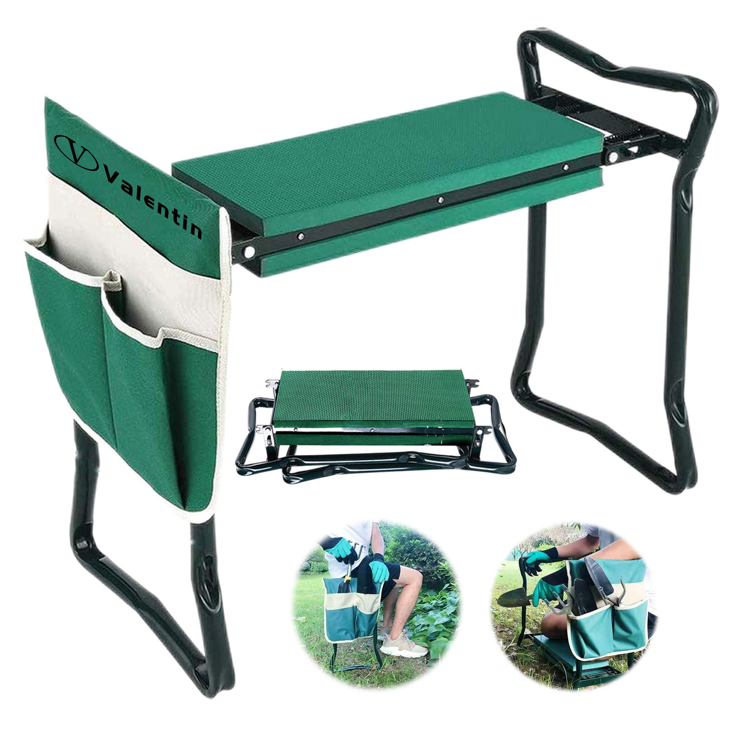 Foldable Gardening Stool Kneeling Bench With Tool Pouch 1