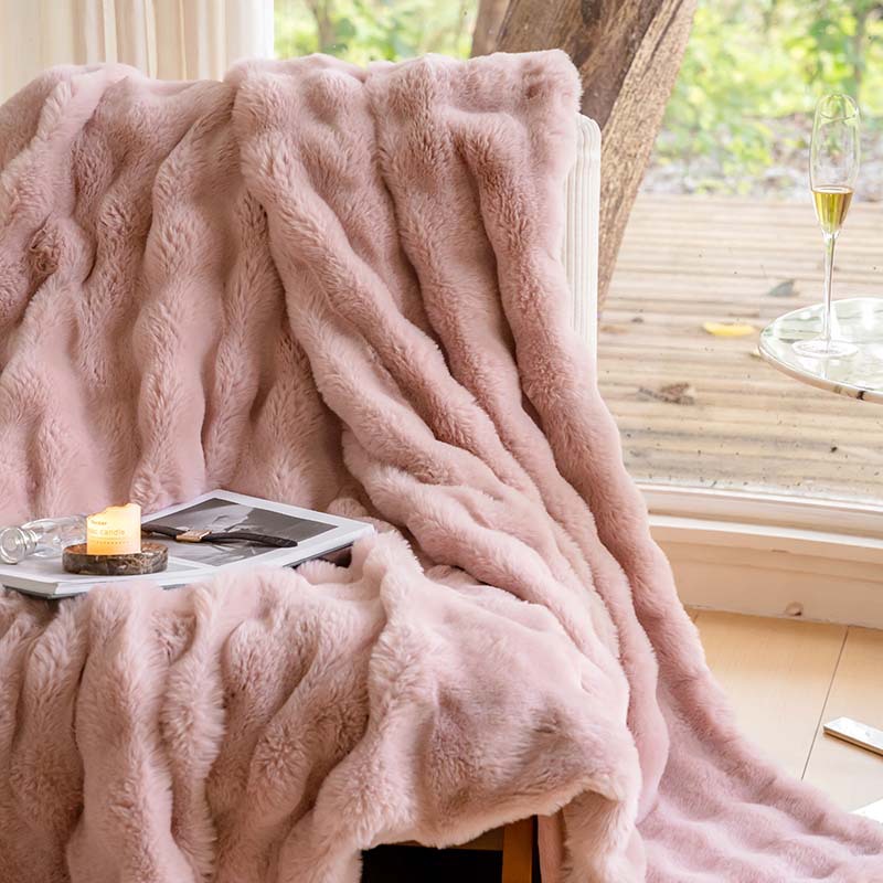 Thick Warm Double-Sided Rabbit Faux Fur Throw Blanket 3