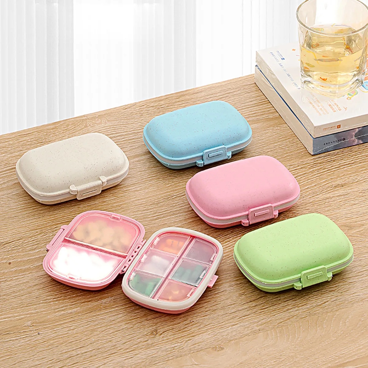 Portable Pocket Wheat Straw Shell Pill Storage Cases Box 4