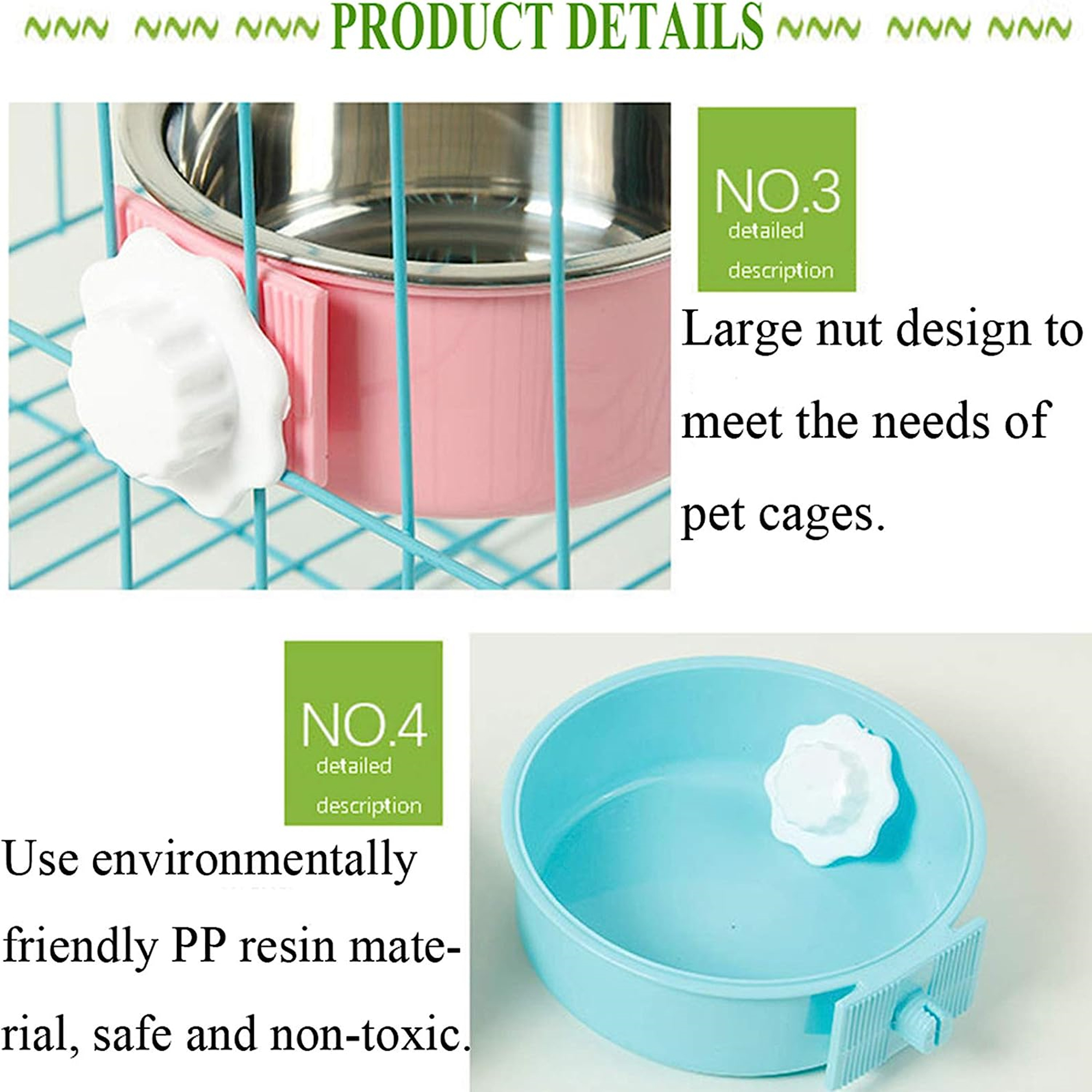 Removable Stainless Steel Hanging Pet Cage Bowl 5