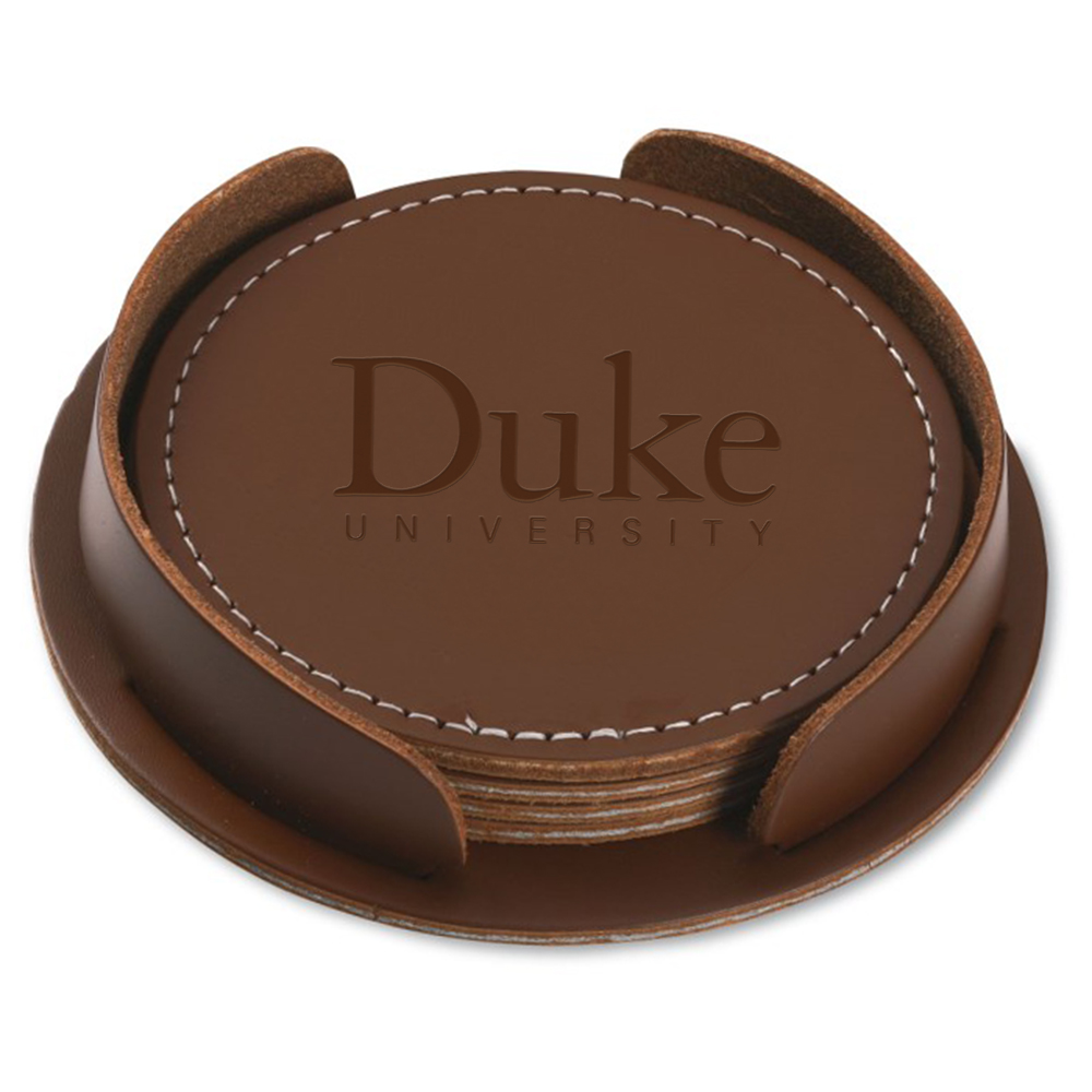 Washington Round 4 Piece Leather Coaster Set 3