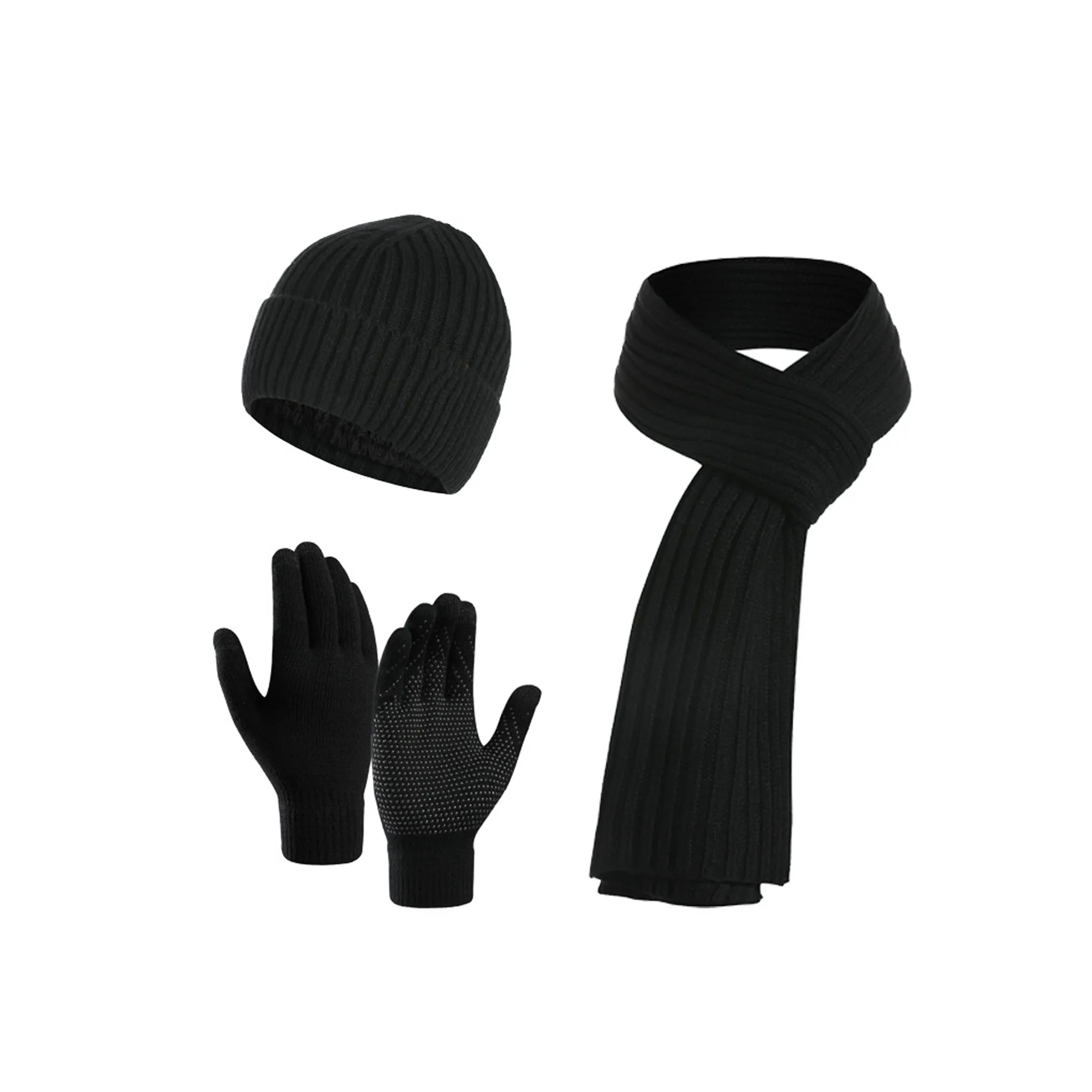 Winter Knitted Beanie Hat Scarf Glove Set 7
