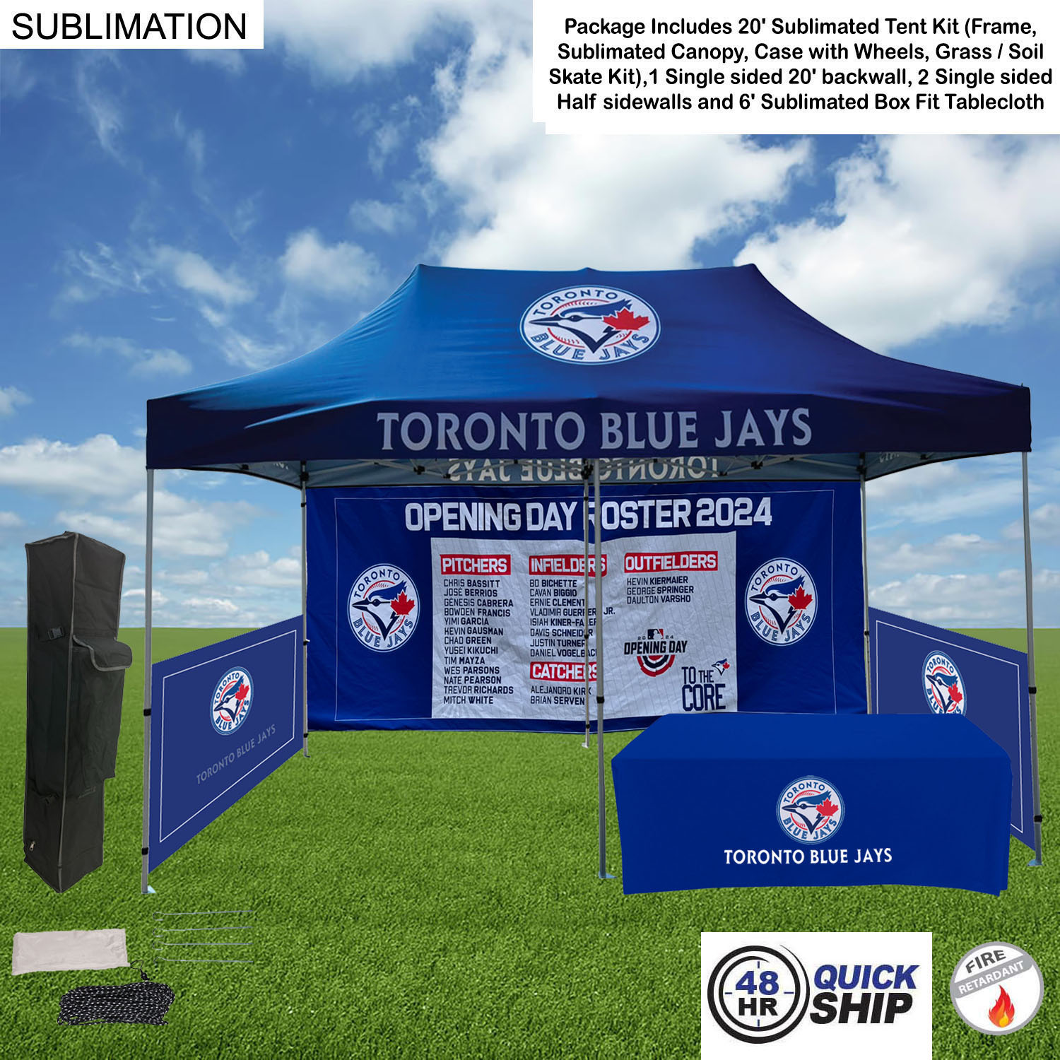 48 Hr Quick Ship - Supreme Package, 20' Sublimated Tent, 20' Backwall, 2 Half sidewalls, tablecloth 5