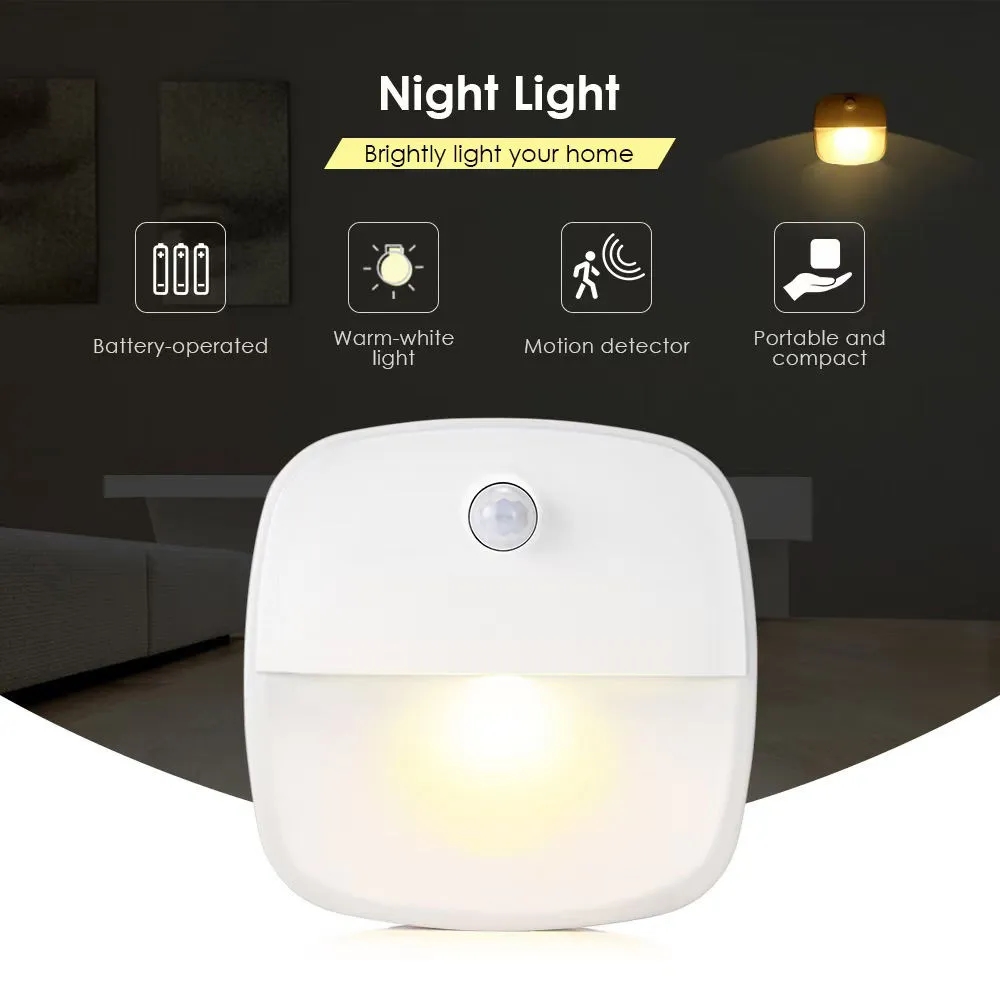 LED Motion Sensor Night Light with Wireless Battery-Powered 6
