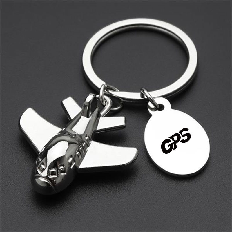 3 5/8 " Fashion Polished Silver Airplane Shaped Keychain 2