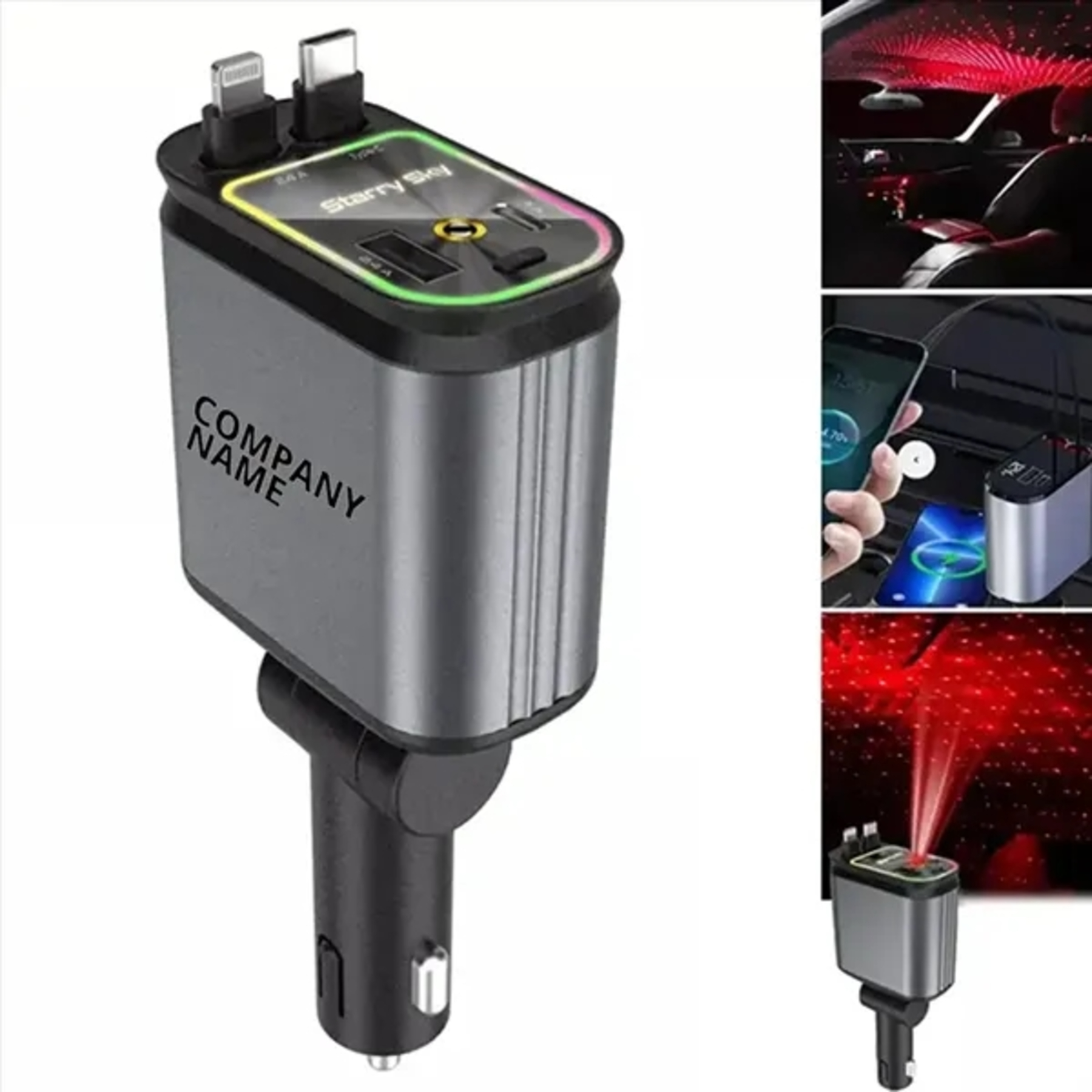 4 in 1 Retractable Car Charger with LED Light
1