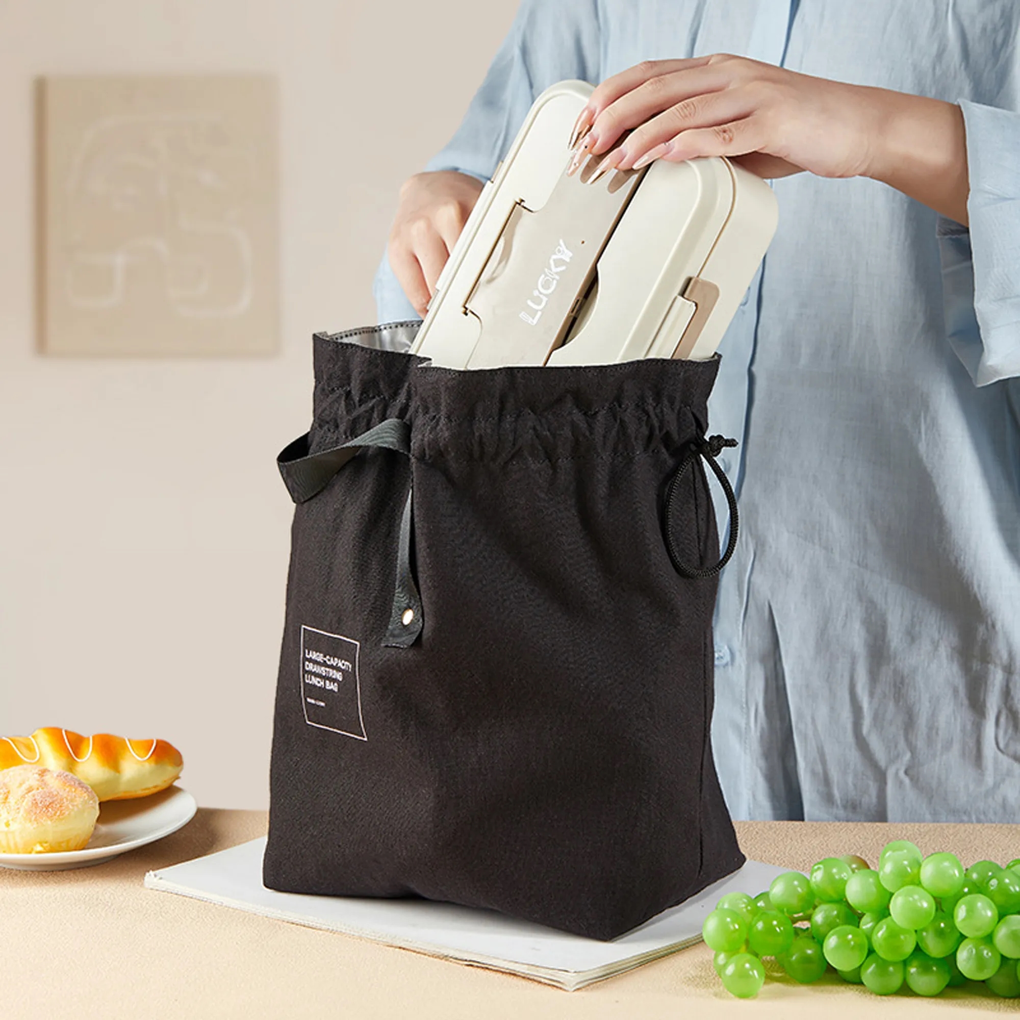 Japanese-Style Drawstring Handheld Portable Lunch Bag 7