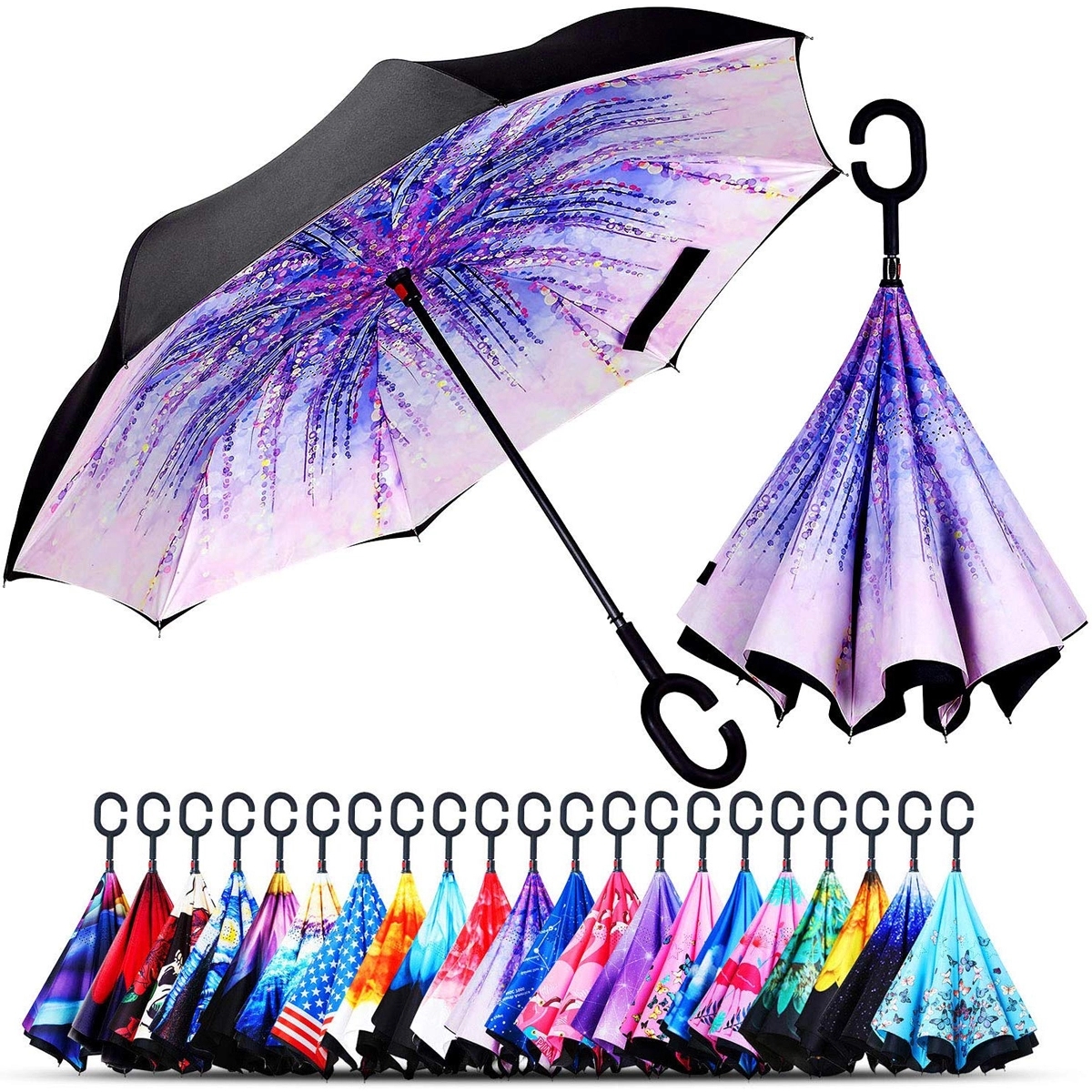Reverse Umbrellas With C-Shaped Handle 2