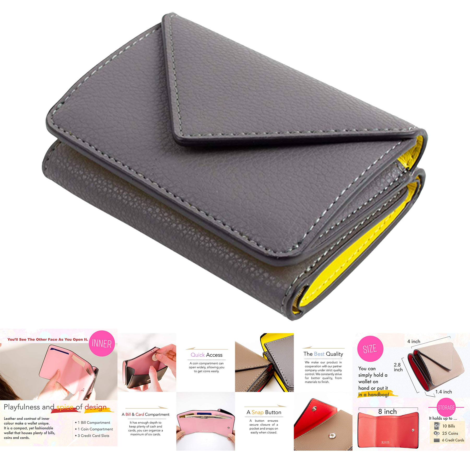 Genuine Leather Trifold Mini Wallet 2