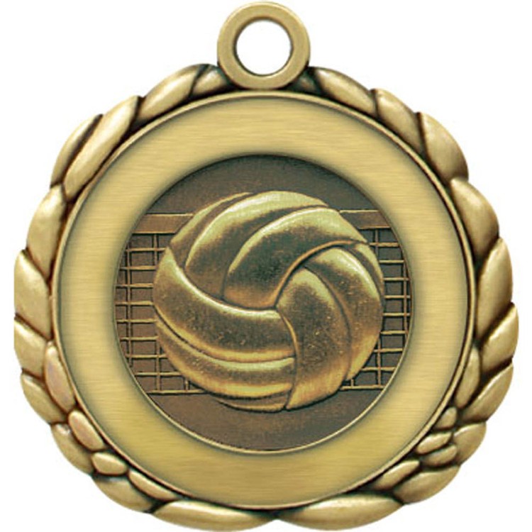 Volleyball Antique Gold QCM Medallion (2-1/2")