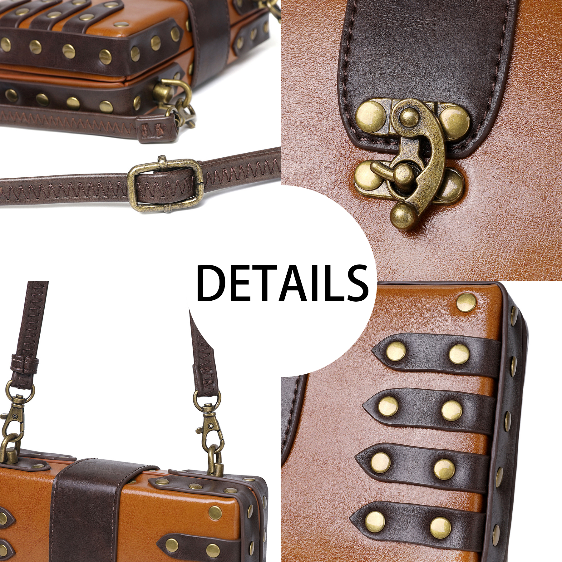 PU Punk industrial retro style small square bag 4