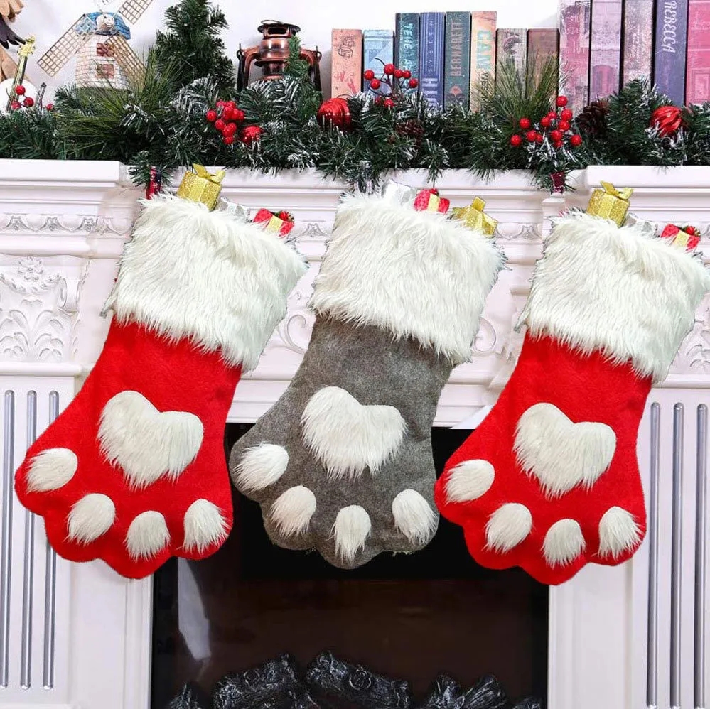 Pet Christmas Stocking Dog Paw Plaid 3