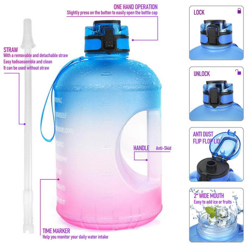 Large Capacity 1 Gallon Motivational Fitness Water Bottle w/Straw 5