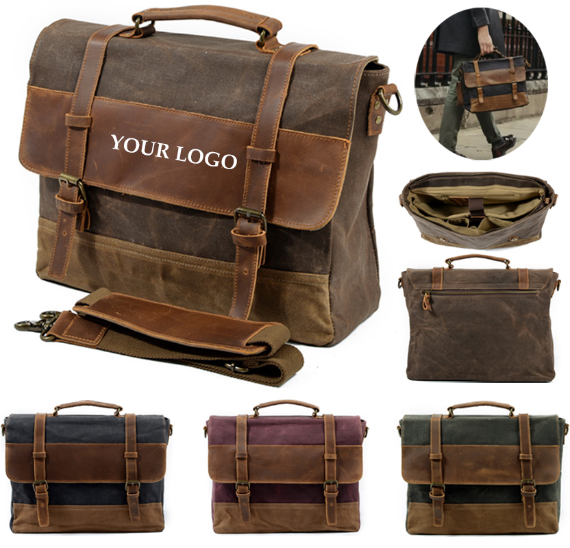Canvas Leather Computer Laptop Briefcase Bag 3