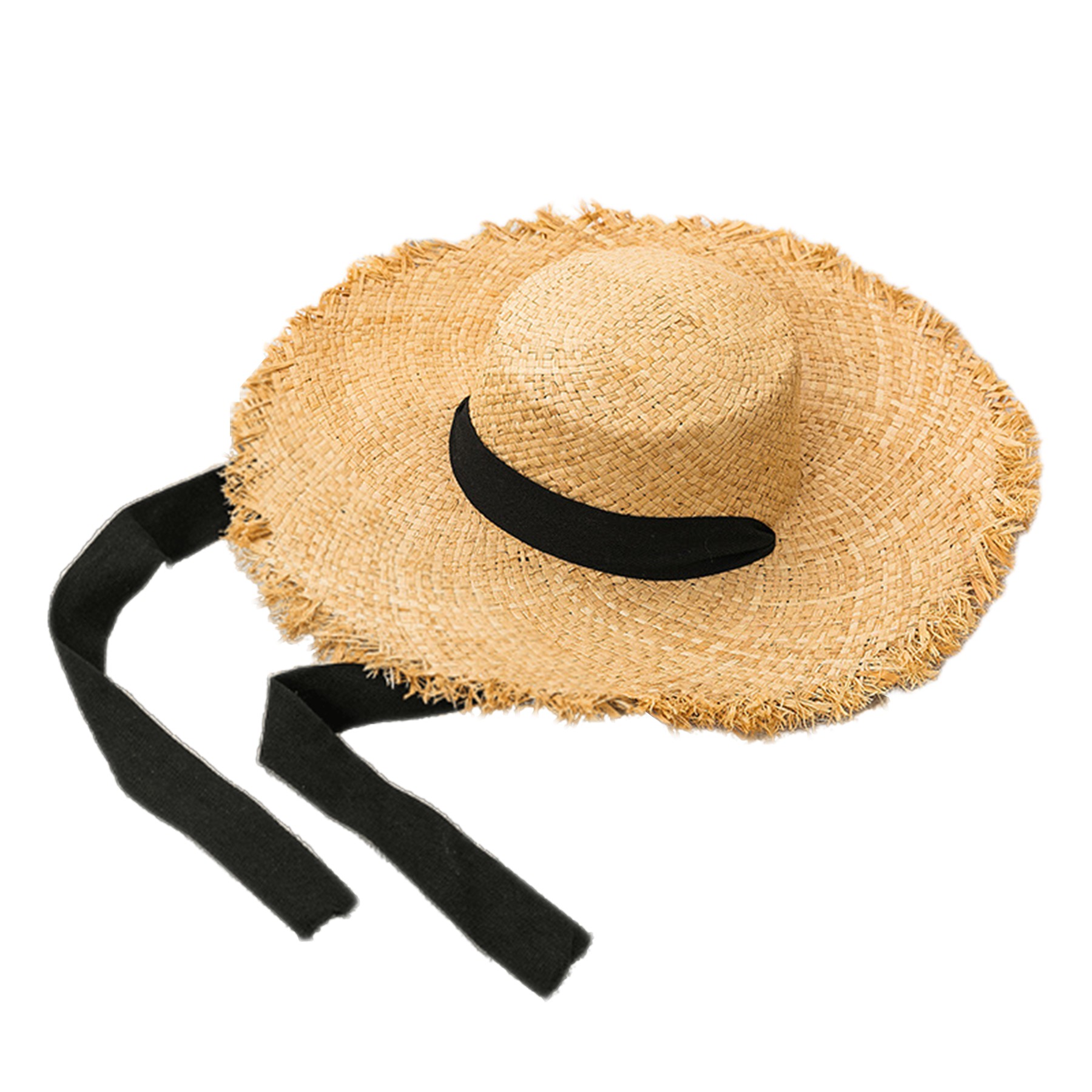 Women'S Lace-Up Sun Protective Wide Brim Flat Straw Hat 3