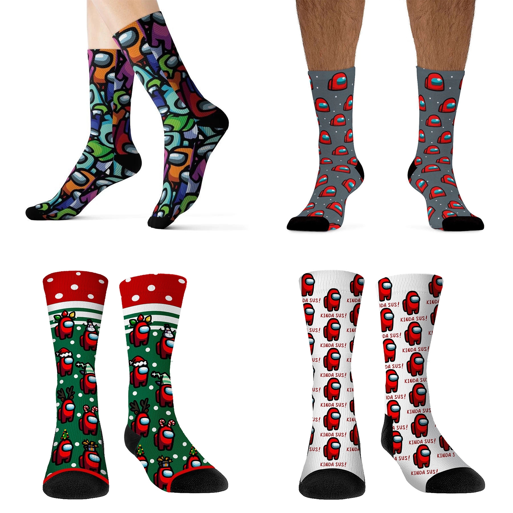 Full Color Crew 360 Digital Print Colored Toe Unisex Socks 6