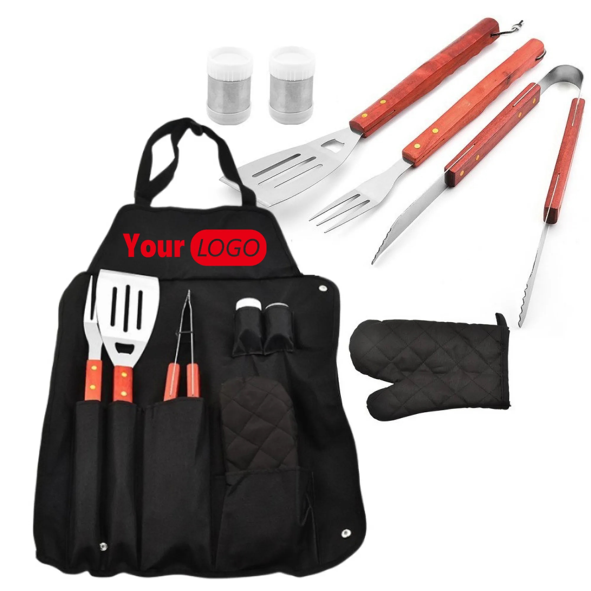 Stainless Steel BBQ Grill Tool Set Natural Wood Handle Party 1