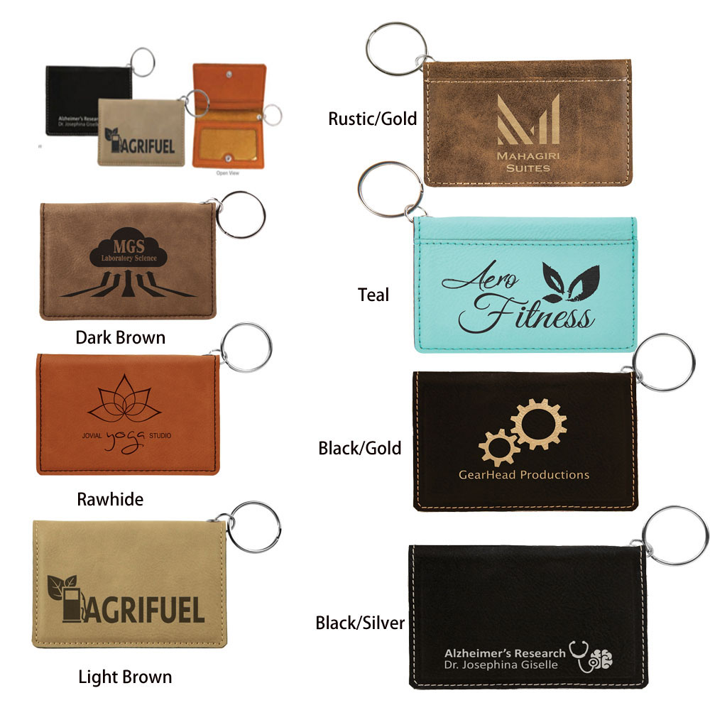 4 1/4" Black Laserable Leatherette ID Holder- Black 2