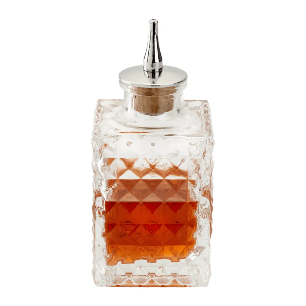 3oz. Glass Bitters Bottle Square Retro Design 3