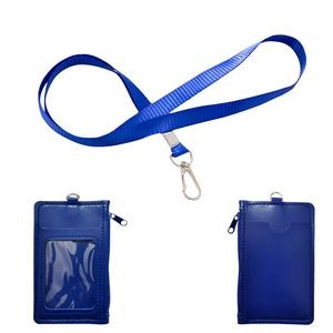 Elegant PU Leather Card Case With 1 Side Zipper Pocket And Lanyard 16