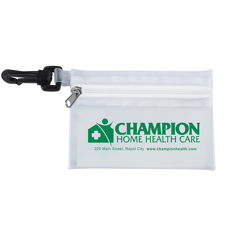 "TROUTDALE" 13 Piece First Aid Kit inTranslucent Zipper Kit with Plastic Carabiner Attachment 11