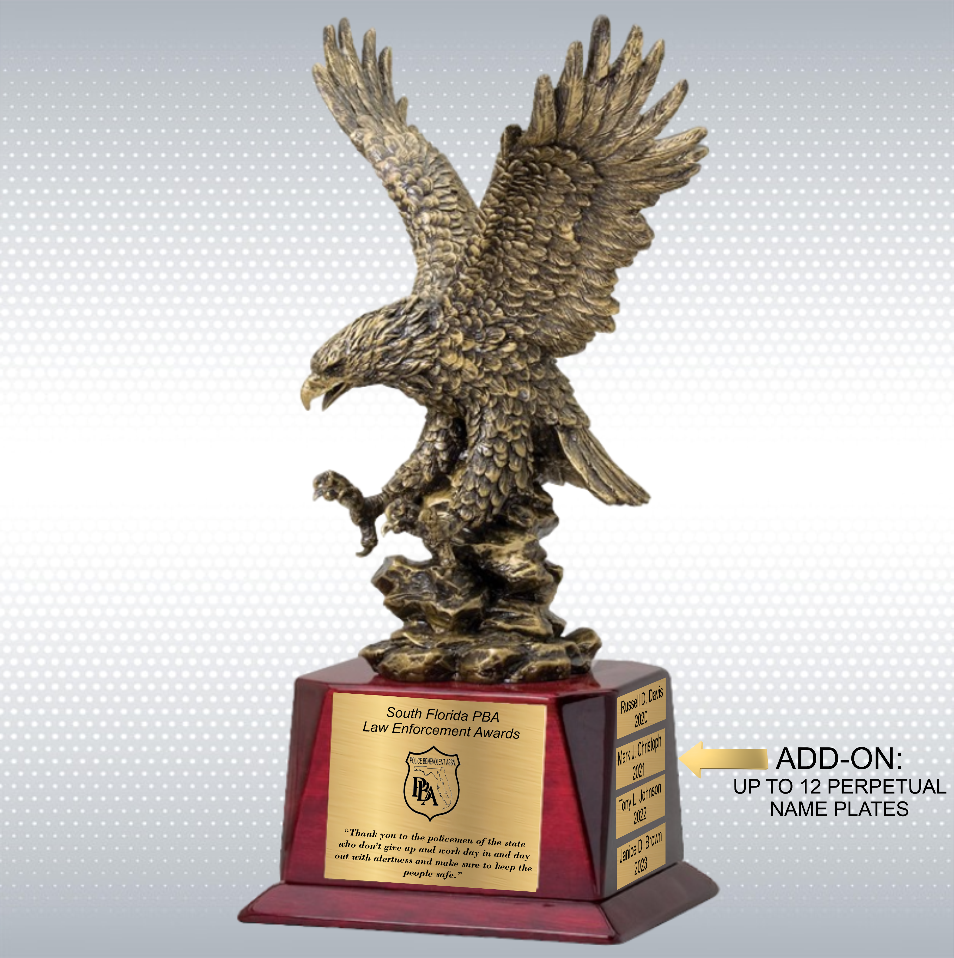 12" Antique Gold Landing Eagle Trophy Award on Rosewood Base 8