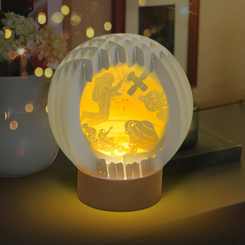 3D Paper Art Table Lamp With Wood Base 15