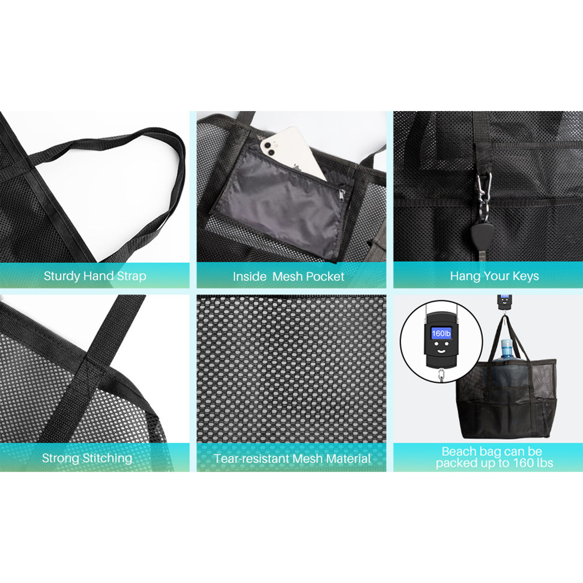 Large Mesh Beach Tote with Pockets 3