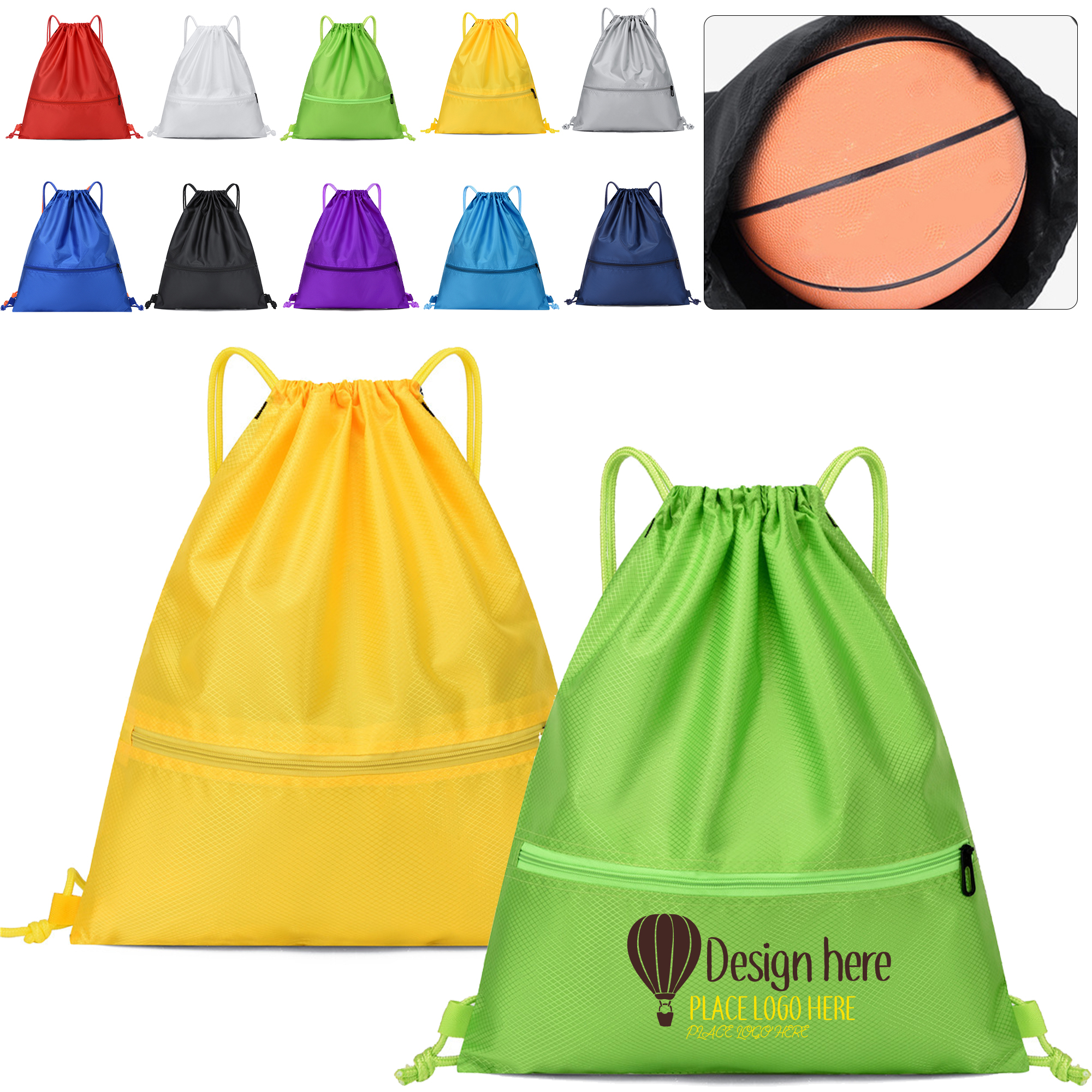 12-Color Basketball Oxford Drawstring Backpack 7