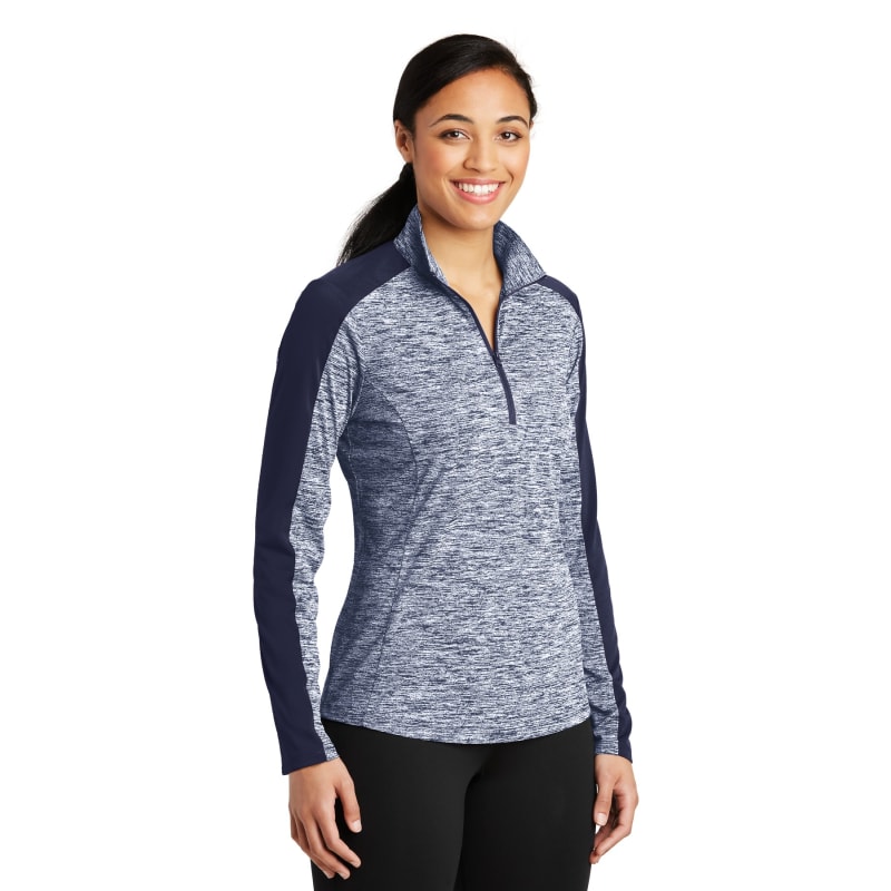Sport-Tek Women's PosiCharge Electric Heather Colorblock 1/4-Zip Pullover. 18