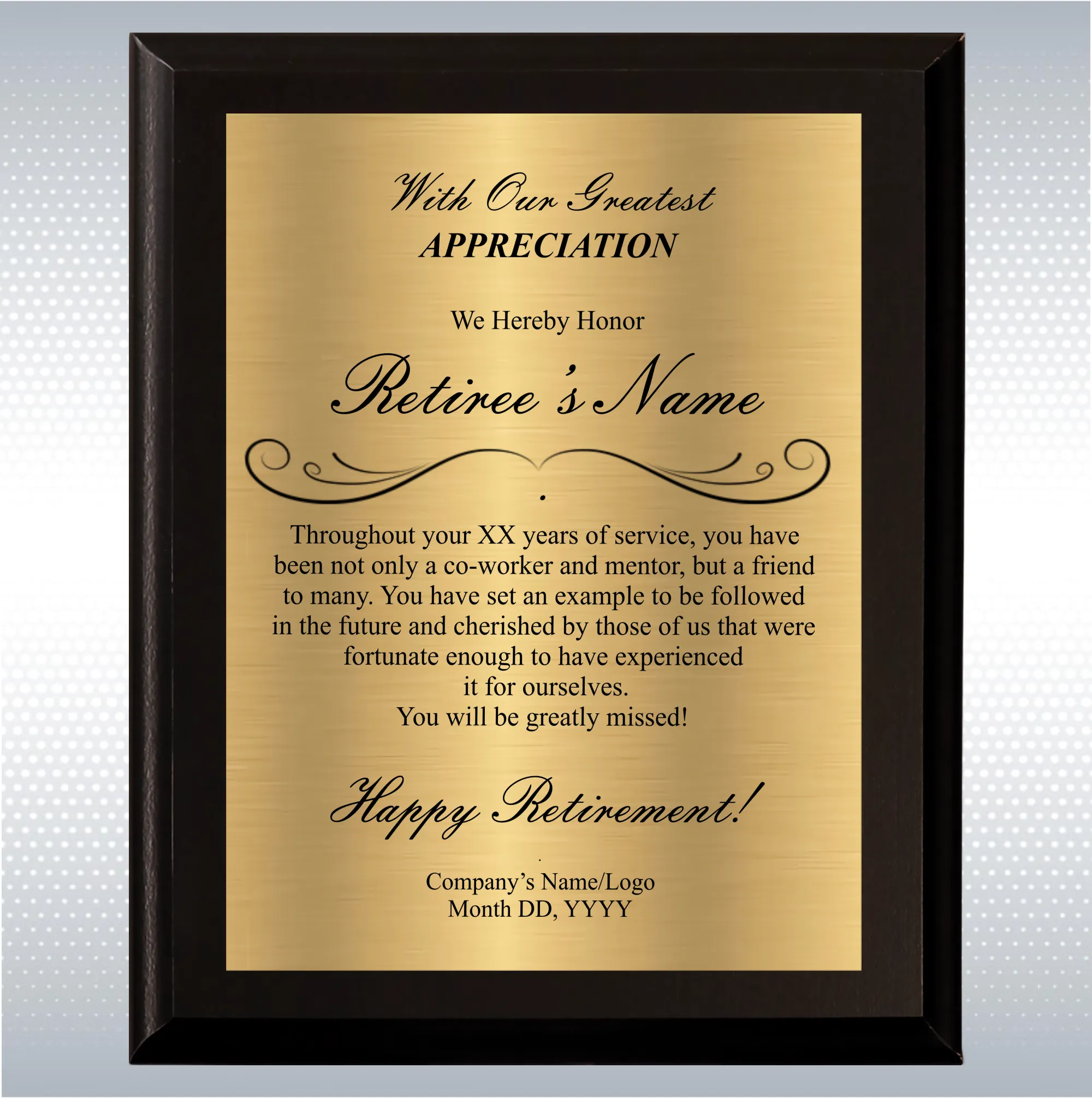 Black Matte Retirement Gift Award Plaque 6