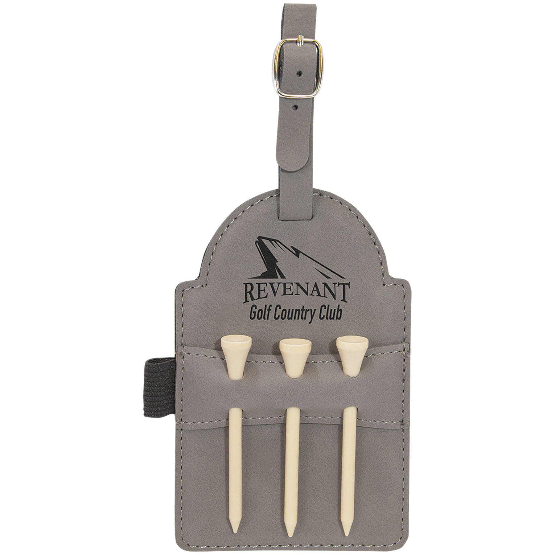 5" x 3 1/4" Gray Leatherette Golf Bag Tag with 3 Wooden Tees 1