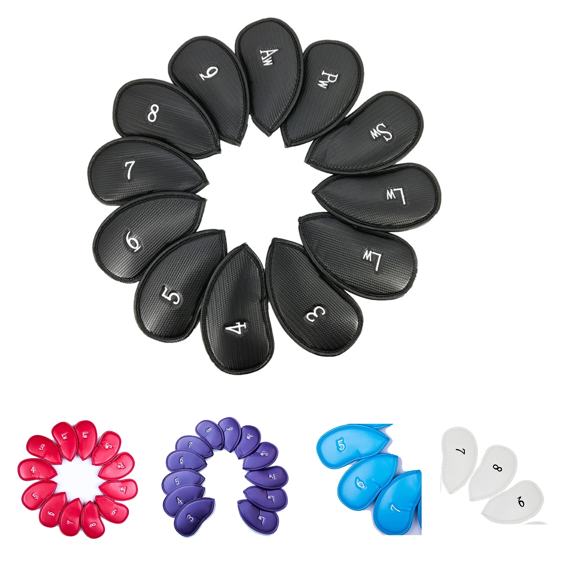 Golf 12Pcs Thick Leather Iron Head Covers Set 9