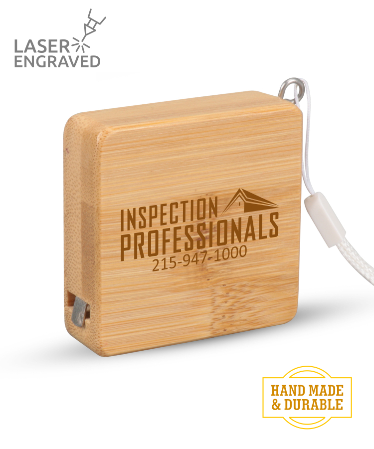 Union Printed - Bamboo Wood (3ft) Square Shaped Tape Measure and Wrist Band with Laser Engraved Logo 3
