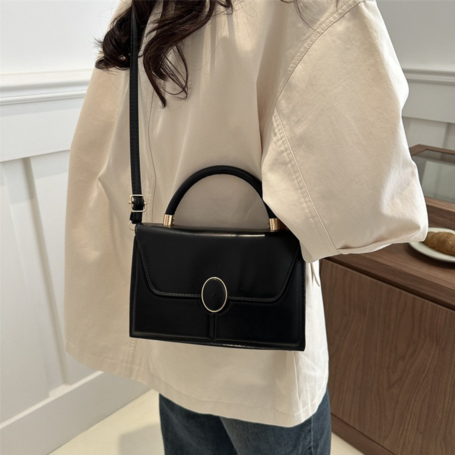 PU Leather Handheld Small Square Bag 11