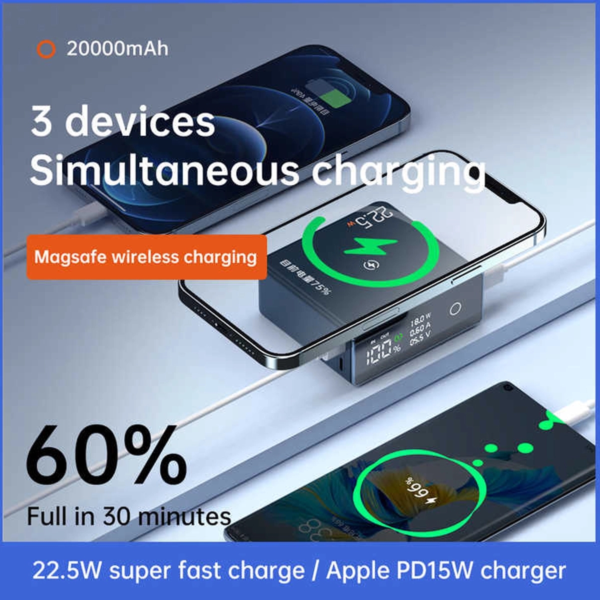 20000Mah Logo Custom Portable Magnetic Wireless Power Bank 7
