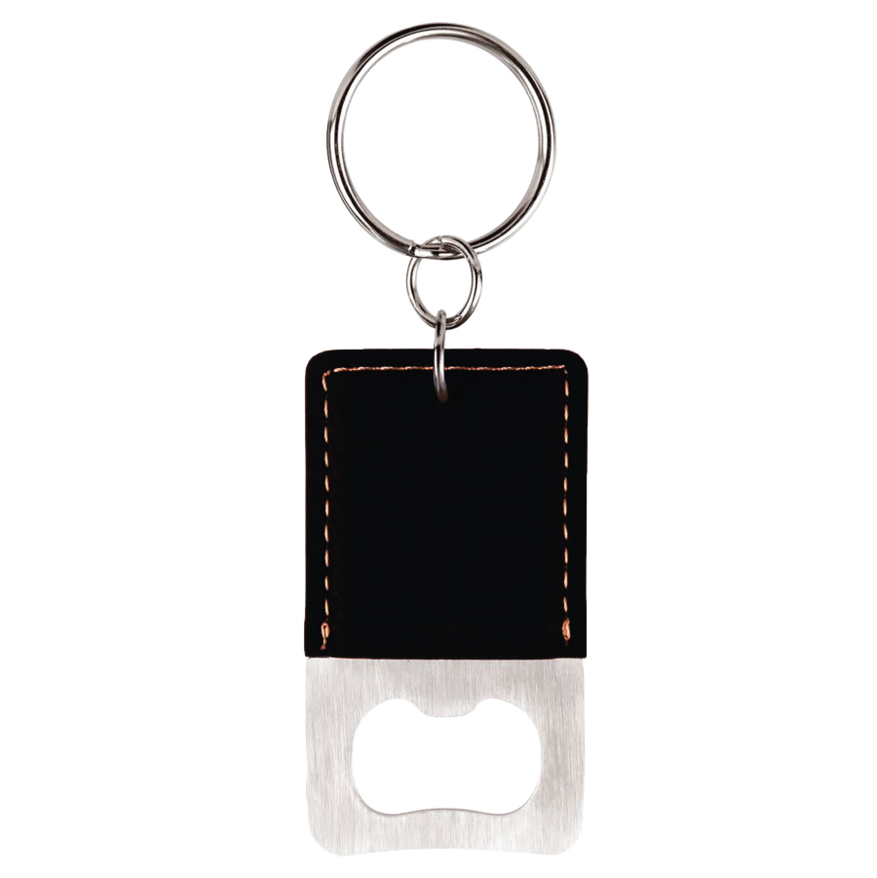 Black/Gold Rectangle Leatherette Bottle Opener Keychain 2